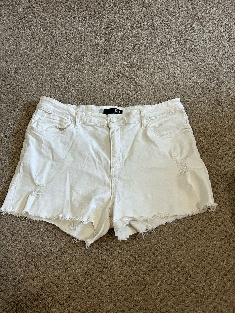 Kut from the Kloth White Distressed Frayed Hem Jean Shorts